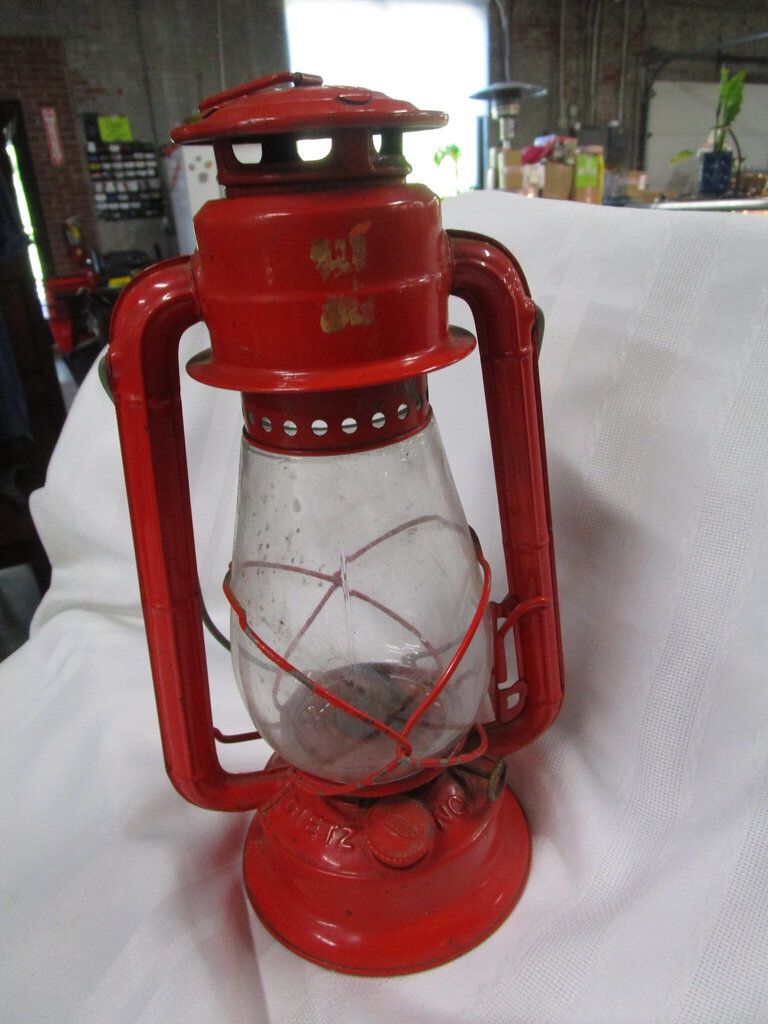 Vintage Dietz Junior No. 20 Hong Kong Red Metal Lantern with Clear Glass Globe
