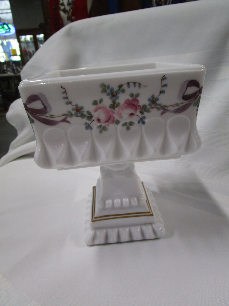 Vintage Westmoreland Handpainted Floral & Ribbon Candy Dish No Lid
