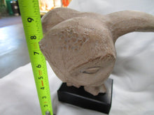 Load image into Gallery viewer, 1975 Klara Sever Austin Productions Pottery Owl Sculpture on Black Wood Base
