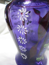 Load image into Gallery viewer, Vintage Purple Violet Glass Handpainted Floral Decor Pitcher
