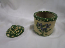 Load image into Gallery viewer, 1999 Roseville Pottery Floral Spongeware Sugar Pottery Jar with Lid
