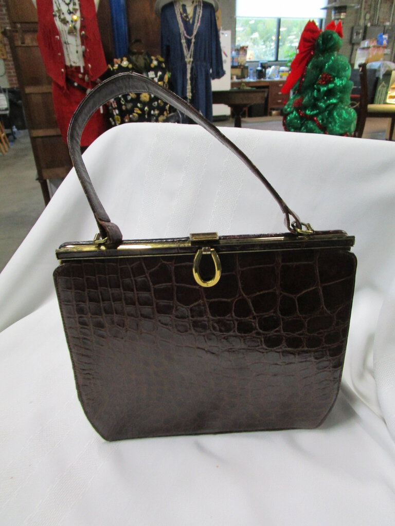 1960's Brown Alligator Womens Leather Handbag