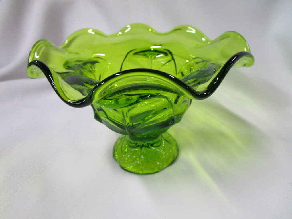Vintage Viking Glass Green Glass Epic Leaf Compote Dish