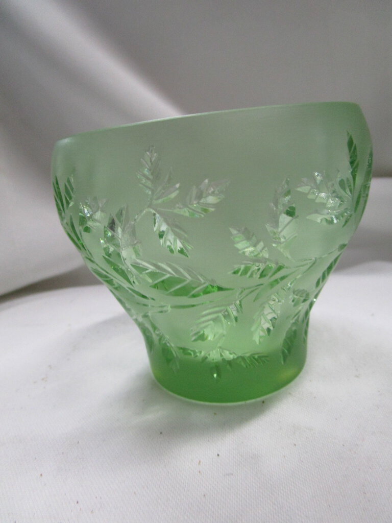 Vintage Lalique Green Glass Leaf Small Votive Holder Small Cup Vase