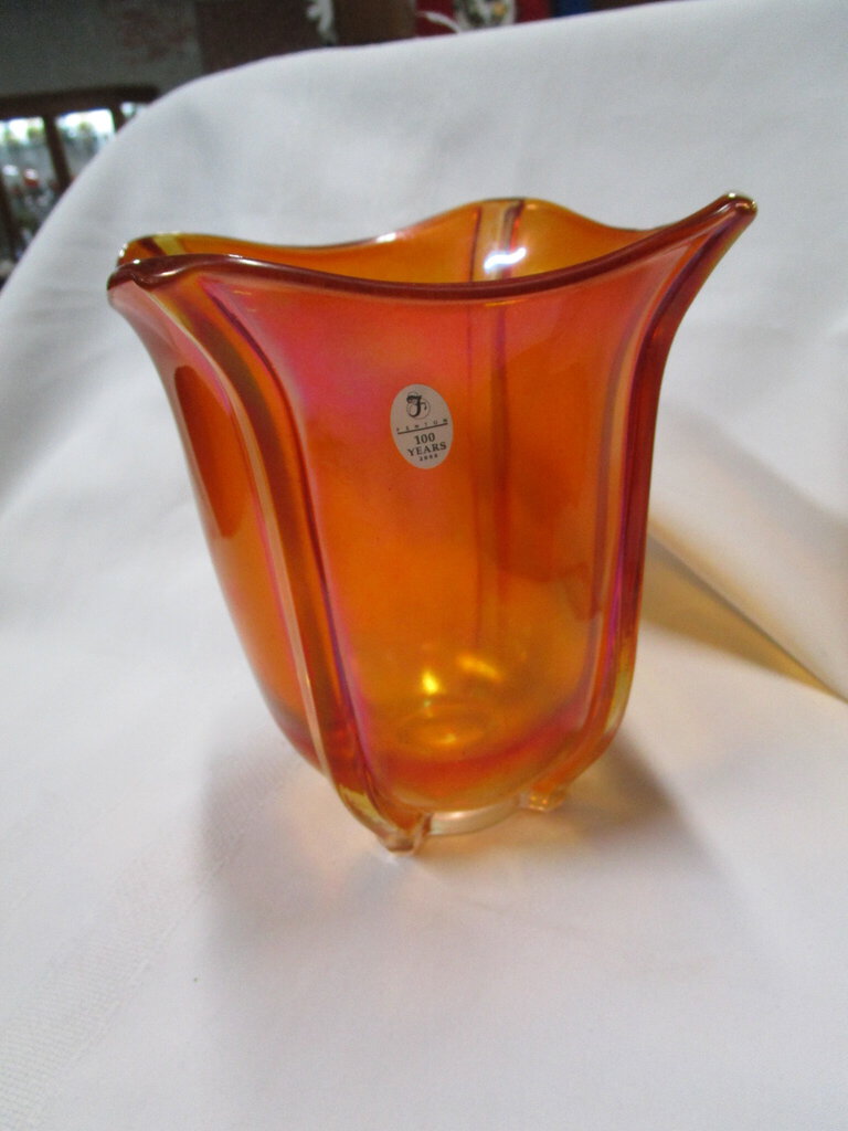 Fenton 100th Anniversary Marigold Glass Generations Collection Square Flared Vase
