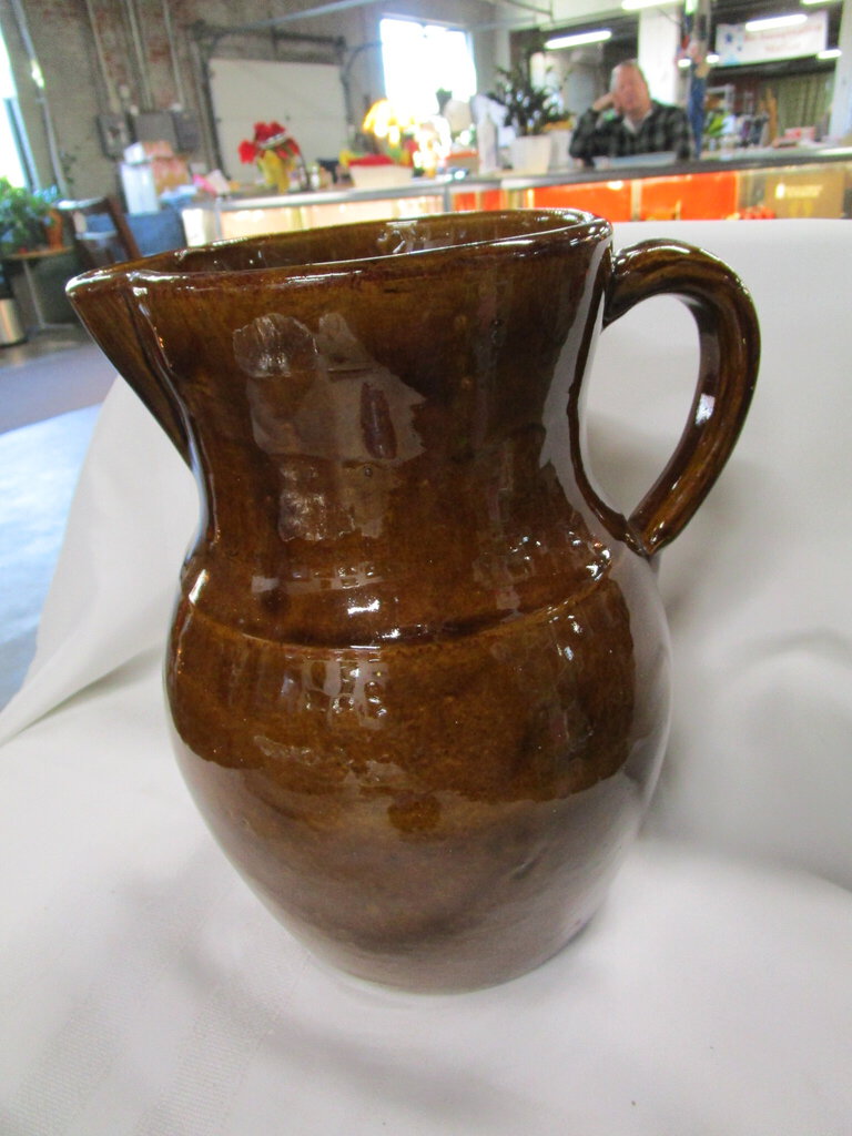 Vintage Brown Stoneware One Gallon Pottery Pitcher