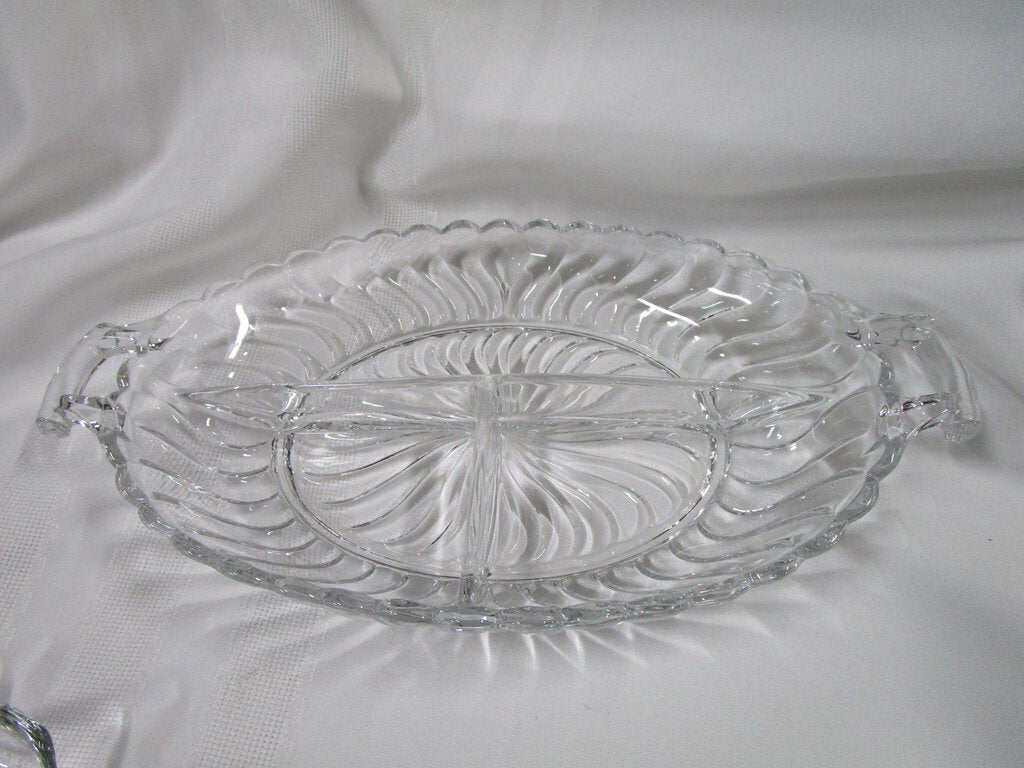 Vintage Fostoria Colony Swirl Clear Glass Divided Serving Dish