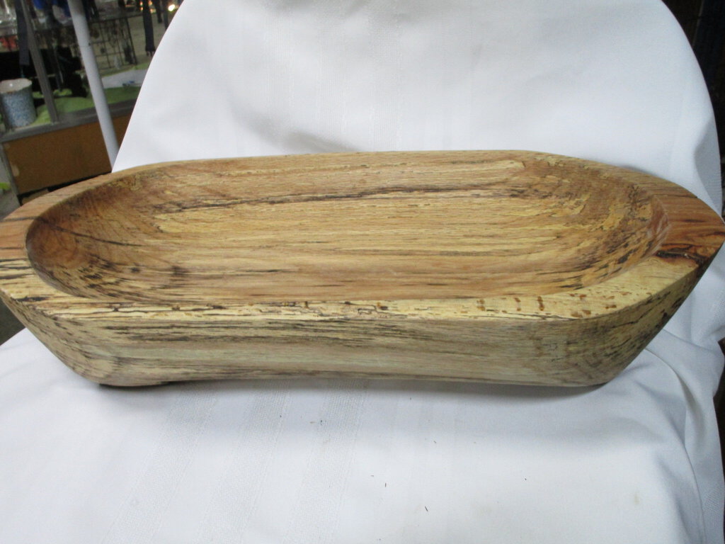 Rustic Hand Carved Spalted White Oak Shallow Dough Decor Bowl