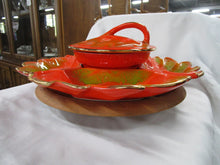 Load image into Gallery viewer, Retro California Pottery Orange/Green Ceramic Appetizer Set with Lazy Susan Wheel
