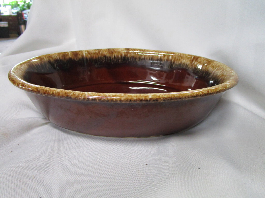 Hull Pottery USA Oven Proof Brown Drip Glaze Oval Serving Baking Dish