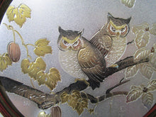 Load image into Gallery viewer, Vintage Chokin Art 18Kt Gold Rim Owl Pair on Branch Decor Wall Plate
