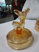 Load image into Gallery viewer, Jeanette Marigold Carnival Glass Fawn Trinket Powder Dish
