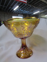 Load image into Gallery viewer, Vintage Amber Carnival Glass Grapes Pedestal Bowl
