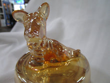 Load image into Gallery viewer, Marigold Carnival Glass Scottie Dog Trinket Powder Dresser Jar

