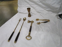 Load image into Gallery viewer, Vintage Brass and Wood Handle Barware Set
