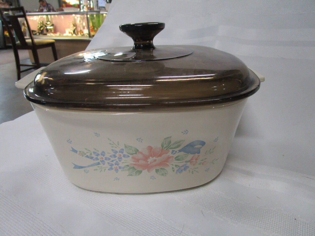Vintage A-3-B Symphony Casserole Dish with Brown Pyrex Glass Lid