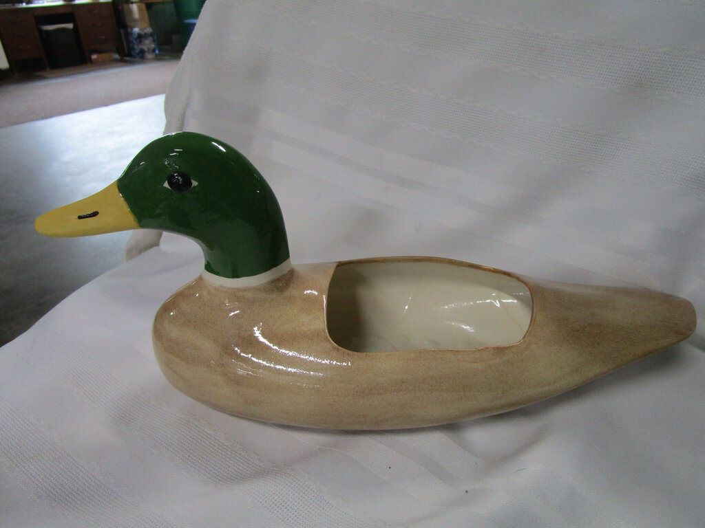 Vintage Handmade Ceramic Duck Indoor Planter