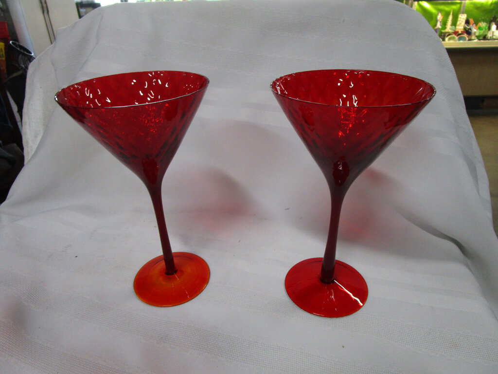 Vintage Empoli Red Diamond Quilted Martini Glasses Set of 2