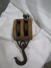 Load image into Gallery viewer, Farmhouse Rustic Wood and Metal Double Pulley
