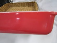 Load image into Gallery viewer, Vintage Pyrex 232 2 Quart Rosy Pink Casserole Dish with Wicker Dish Cozy
