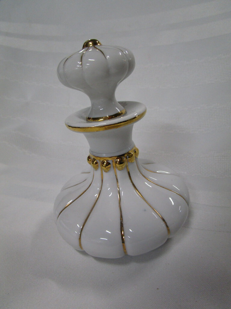 Vintage Irving Rice White Porcelain Perfume Dresser Bottle with Stopper