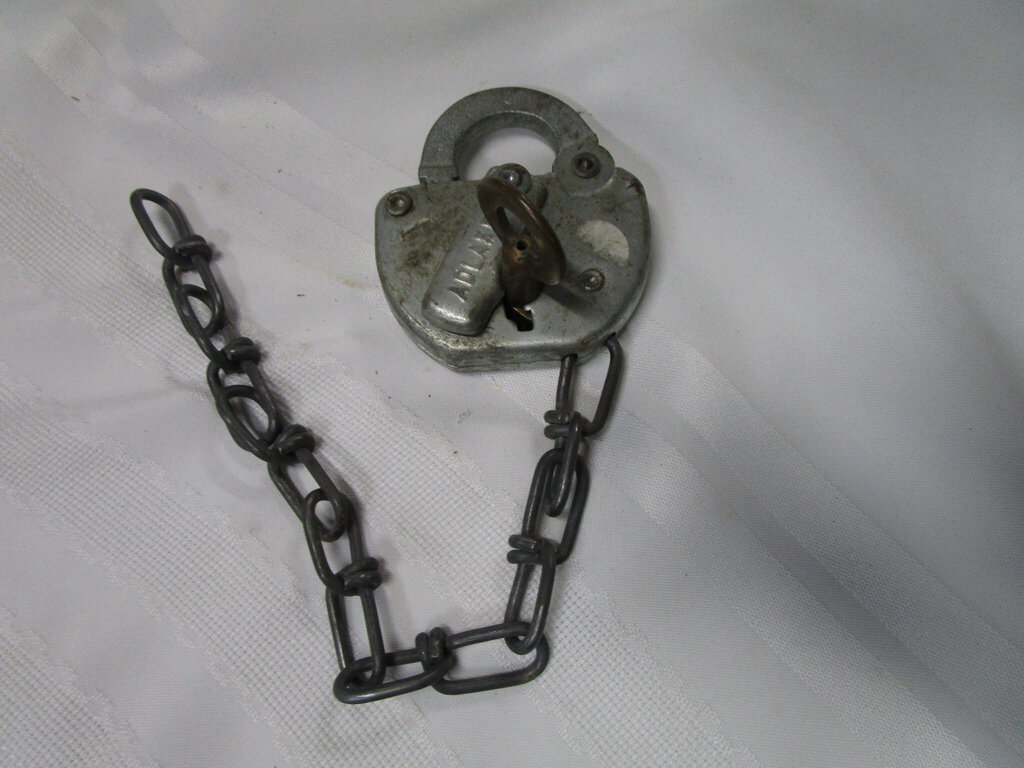 Vintage Adlake K14 Railroad Switch Padlock with Chain and Key