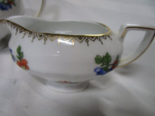 Load image into Gallery viewer, Victoria China Czech Floral Porcelain Teapot and Creamer/Sugar Tea Set
