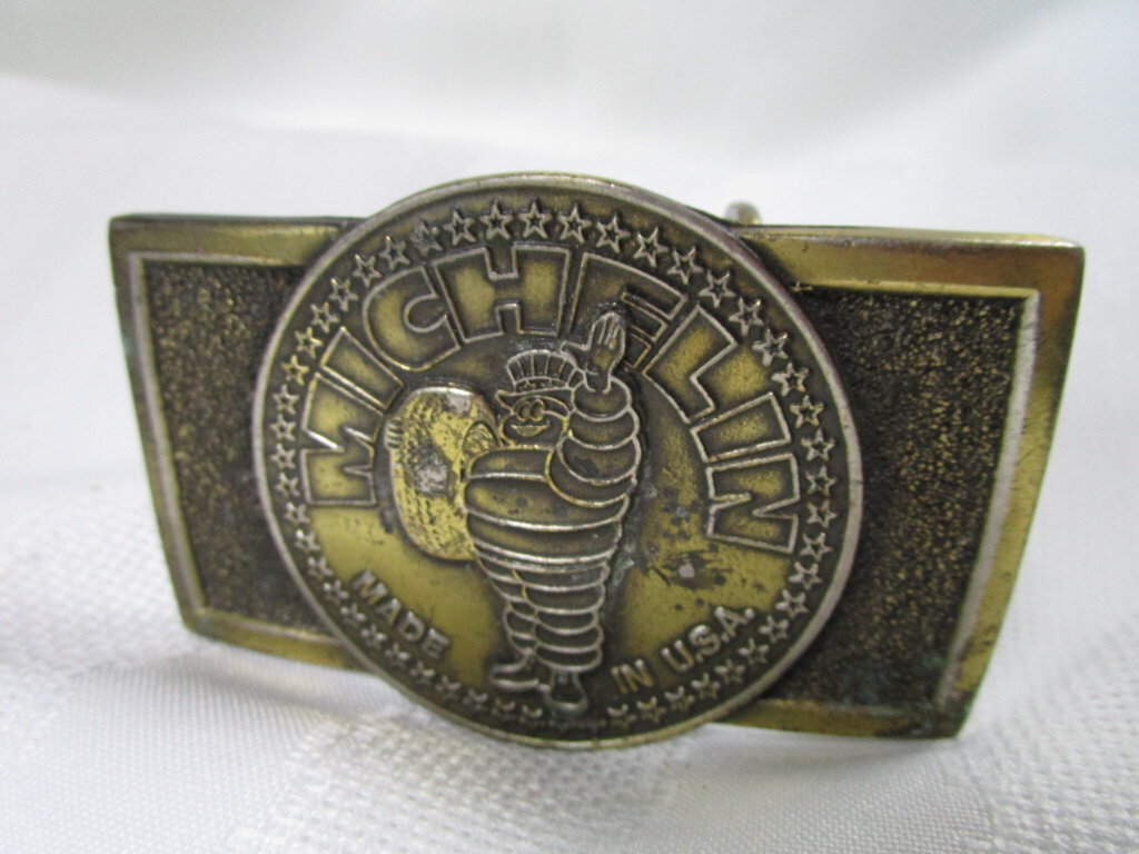 Vintage Michelin Made In USA Tire Man Brass Belt Buckle