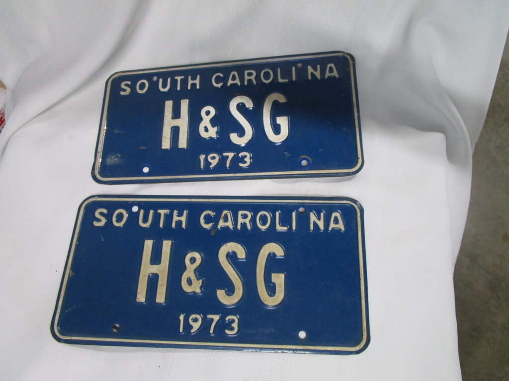 1974 South Carolina Matched Pair H&SG Automobile Car License Plate Pair