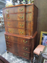 Load image into Gallery viewer, Vintage Mahogany Floral Carved Eight Drawer Highboy Breakfront Dresser
