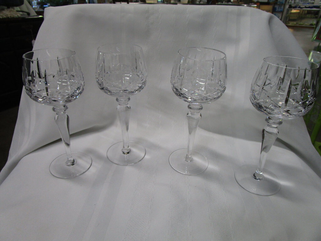 Vintage Cut Crystal X Pattern Wine Glasses Set of 4