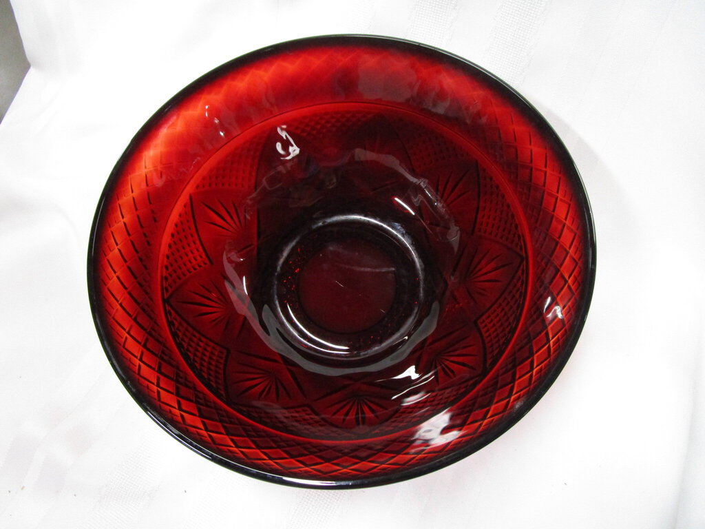 Beautiful Collectible Vintage Ruby Red Glass Serving Bowl - Made in France  - Estate Item