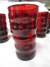 Load image into Gallery viewer, Vintage Anchor Hocking Ruby Red Ribbed Ripple Juice Glasses Set of 8
