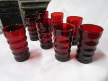 Load image into Gallery viewer, Vintage Anchor Hocking Ruby Red Ribbed Ripple Juice Glasses Set of 8
