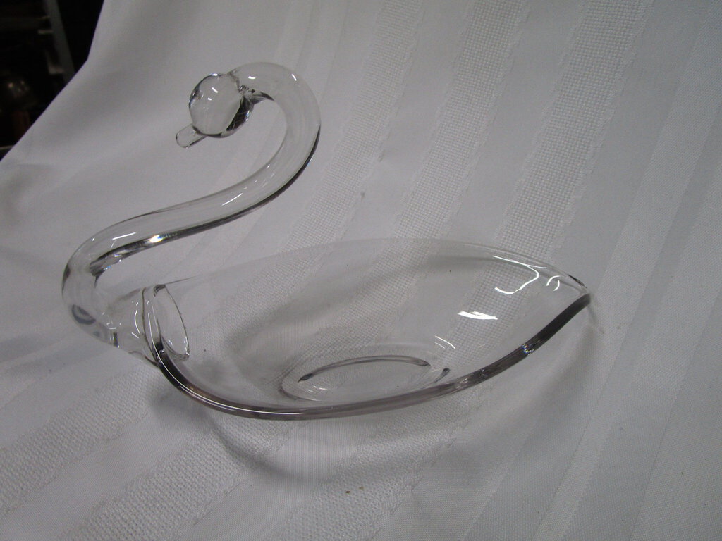 Vintage Duncan Miller Clear Glass Swan Trinket Ring Dish