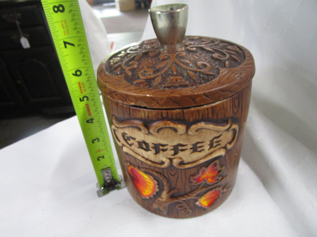 Vintage Treasure Craft USA Ceramic Wood Look Coffee Canister Jar