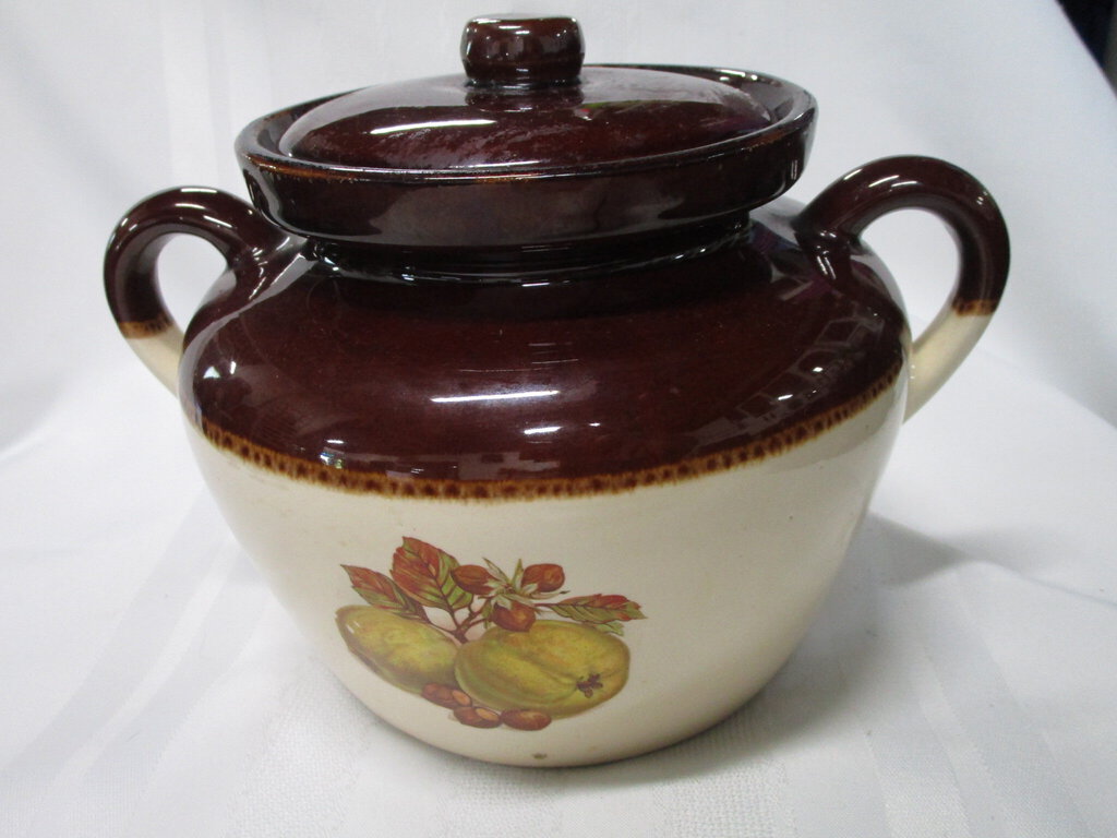 Vintage McCoy 342 Fruit Motif Bean Crock Pottery Pot with Lid