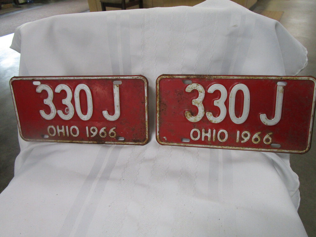 1966 Ohio Matched Pair 330 J Car Tag License Plate Set
