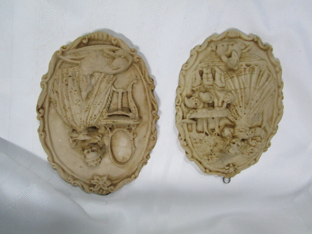 Vintage Gino Ruggeri Italy Victorian Girl with Animals Wall Plaques Pair