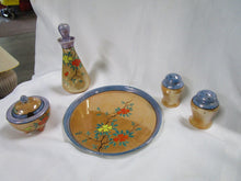 Load image into Gallery viewer, Vintage Japan Orange/Blue Lustre Floral Table Condiment Set
