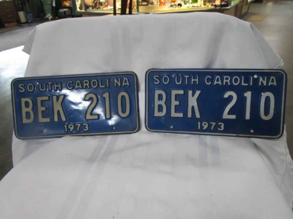 1973 South Carolina BEK 210 Matched Pair Automobile License Plate Tag