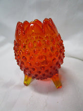 Load image into Gallery viewer, Vintage Amberina Hobnail Glass Small Cracked Egg Tripod Vase Bowl
