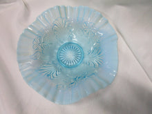 Load image into Gallery viewer, Vintage Jefferson &amp; Northwood Aqua Blue Opalescent Ruffled Floral Leaf Footed Bowl
