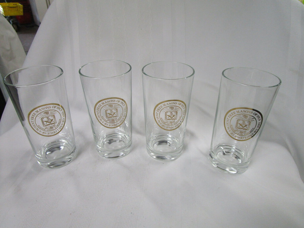 Vintage The Grand Lodge of Free Masons of SC Clear Drink Glasses Set of 4