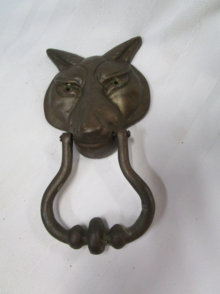 Vintage Brass Wolf Fox Head Mask Door Knocker