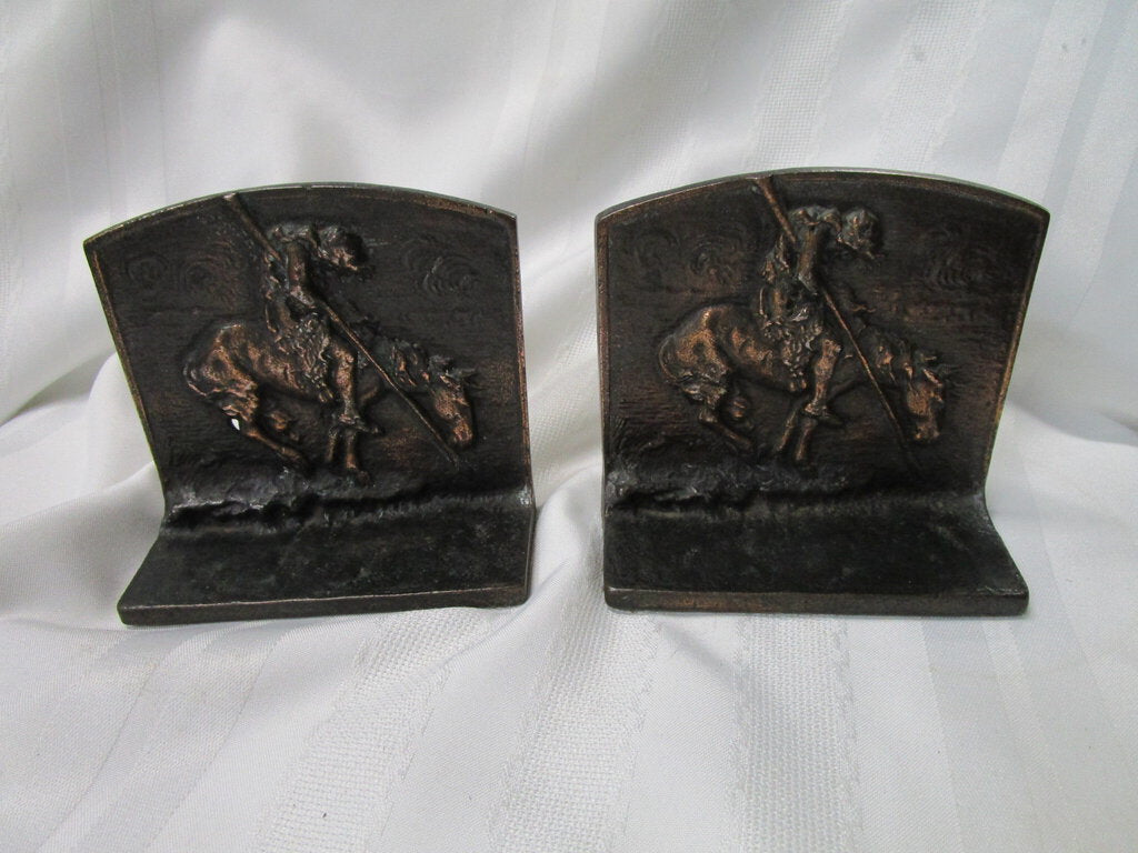 Vintage End of the Trail Bronze Bookends Pair