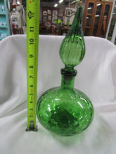 Load image into Gallery viewer, Vintage Emoli Green Optic Glass Bulb Genie Decanter with Ribbed Glass Stopper
