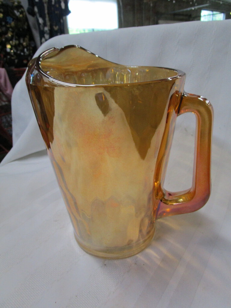 Vintage Jeanette Glass Carnival Hex Optic Handled Pitcher