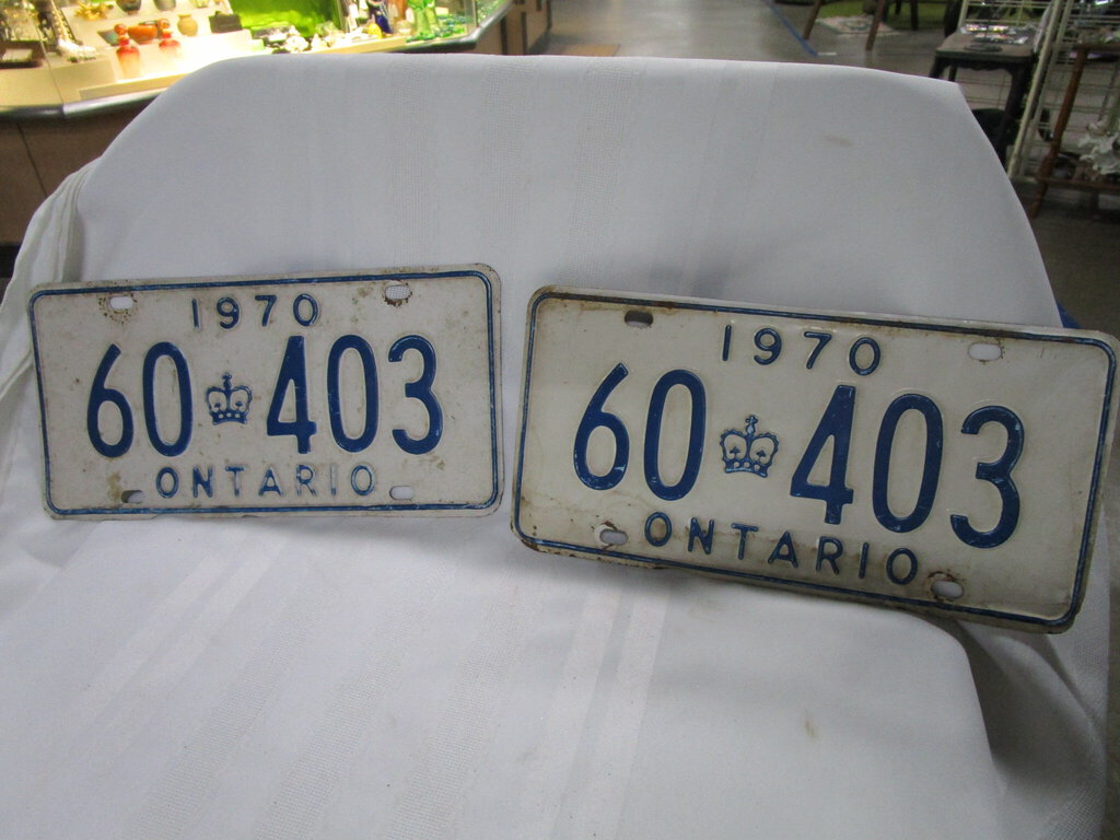 1970 Ontario 60 403 Automobile License Plate Tag Matched Pair