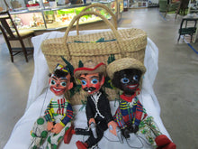 Load image into Gallery viewer, Vintage Mexico Woven Carry Bag and (3) Handmade Marionettes
